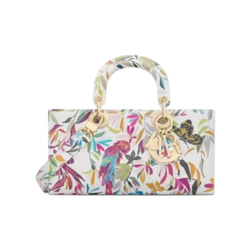 DIOR Lady D-JOY Cow Leather Dior Bag Shoulder Bag Crossbody Bag Handbag Medium Size Women's White & Multicolor