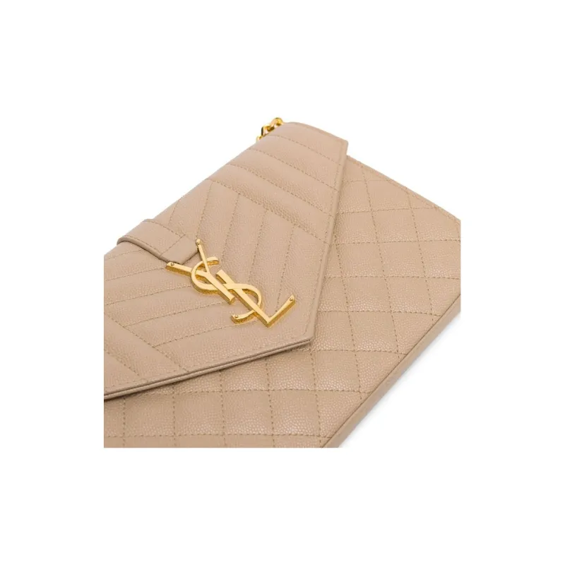 SAINT LAURENT ENVELOPE Leather Shoulder Bag Crossbody Bag Women's Beige-3