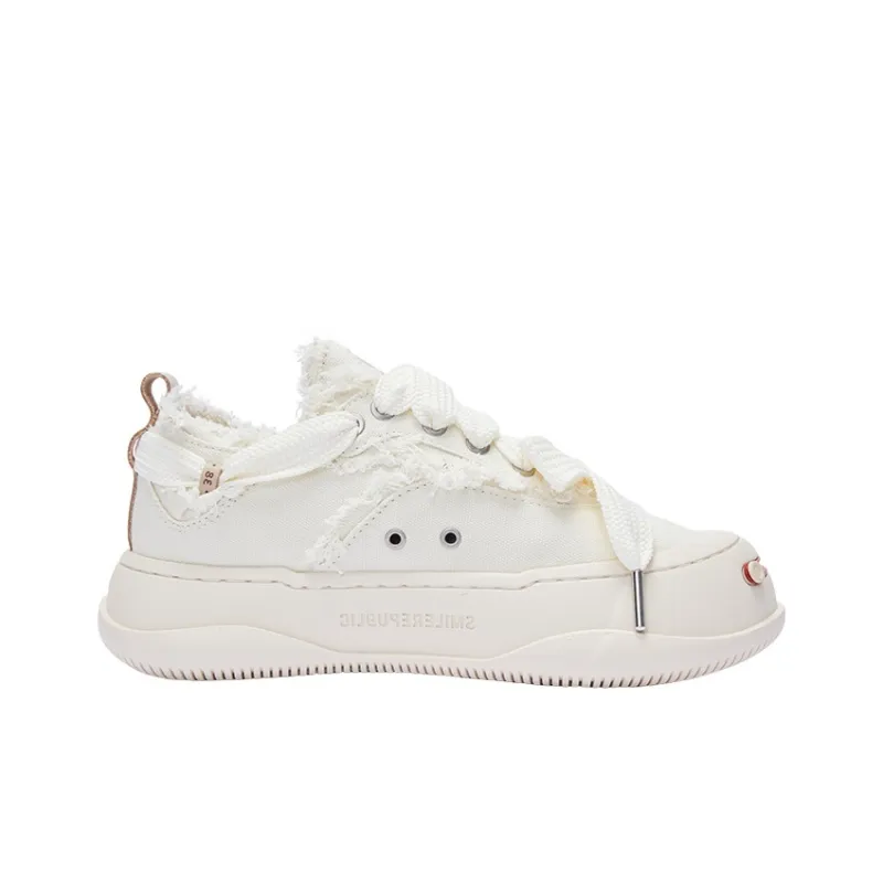 SMILEREPUBLIC Anti-Slip And Wear-Resistant Lightweight Height Increasing Low-Top Canvas Shoes Unisex Original White-1