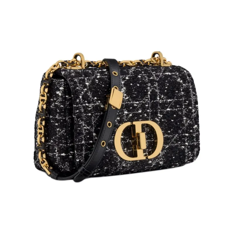 DIOR Caro Tweed Shoulder Bag Crossbody Bag Small Size Women's Black-1