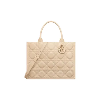 DIOR BookTote Calfskin Tote Bag Shopping Bag Handbag Medium Size Women's Pink Beige
