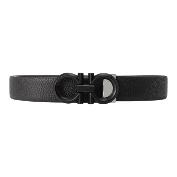 FERRAGAMO Cow Leather Leather Belts Men's Black Width  3.5cm