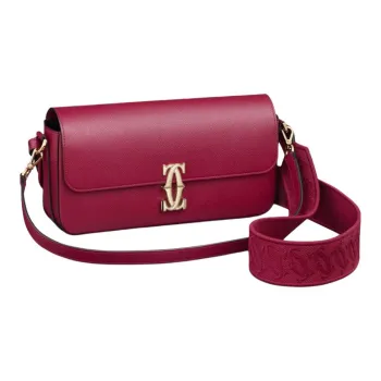 CARTIER C De Cartier Collection Textured Calfskin Shoulder Bag Crossbody Bag Cherry Red