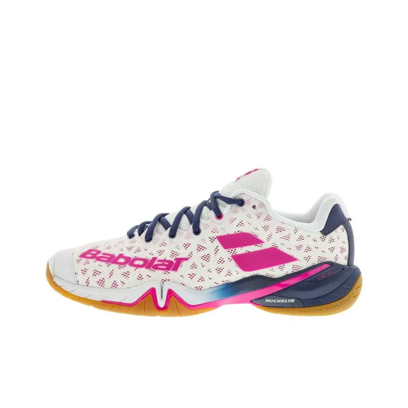 Babolat Shock Absorbers With Slip Resistant Features Low Top Badminton Shoes Women's White Rose Red-0