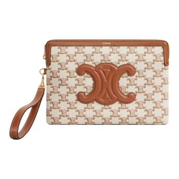 CELINE Triomphe Calfskin Trim Clutch Small Size Women's Brown