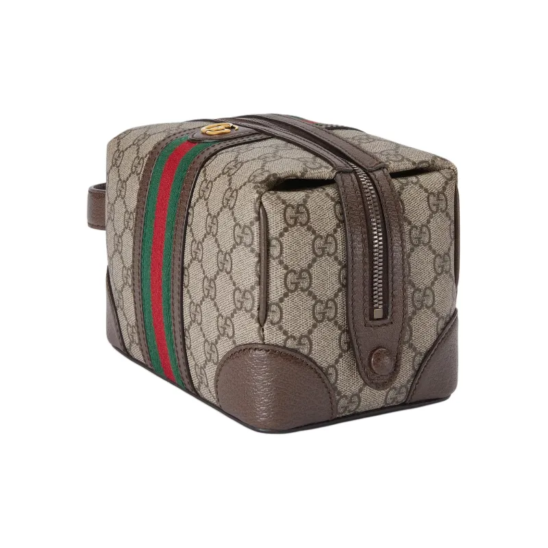 GUCCI Canvas With Leather Makeup Bag Men's Beige & Ebony-1