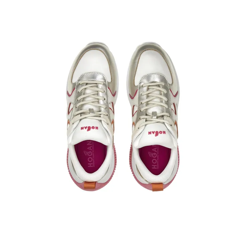 HOGAN H597 Low Top Casual Shoes Women's White Silver Pink-3