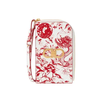 FERRAGAMO GANCINI Cow Leather Cell Phone Pouch Shoulder Bag Crossbody Bag Wallet Women's White & Red