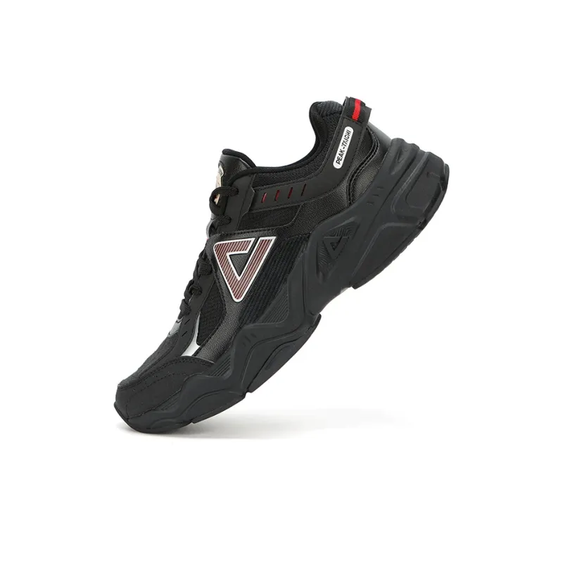 PEAK Classic Heritage Taichi Source Awakening Cushioning Height Increasing Low Top Chunky Sneakers Men's Black/Red-6