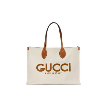 GUCCI Cotton-Linen Blend Canvas Canvas Bag Tote Bag Shopping Bag Handbag Women's Beige