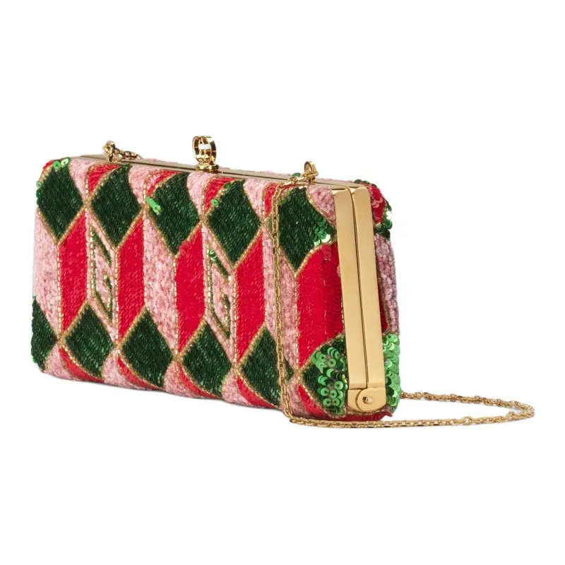 GUCCI Broadway Sequins Embroidery Cloud Pattern Fabric Evening Party Clutch Small Size Women's Red & Multicolor-1