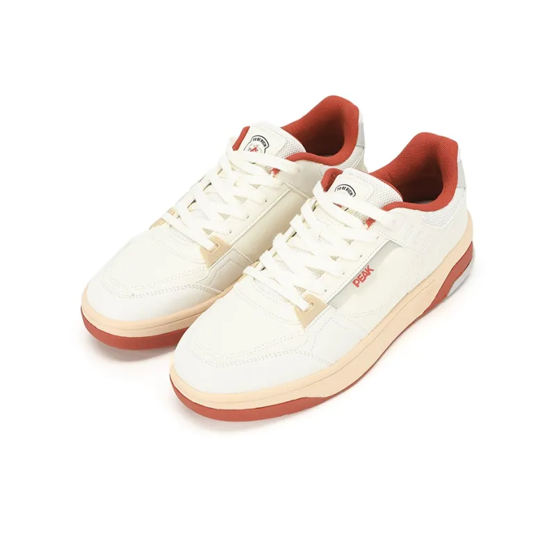 PEAK State Pole Cloud Trace Slip-Resistant Cushioning Wear-Resistant Low-Top Skateboard Shoes Unisex Ecru/Lombardy Red-4