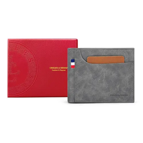 CNOLES Synthetic Leather Card Holder Card Bag Money Clip Clutch Wallet Small Size Men's Dreamy Gray