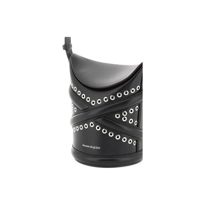 Alexander McQueen THE CURVE BAG Calfskin Bucket Bags Shoulder Bag Crossbody Bag Small Size Women's Black-4
