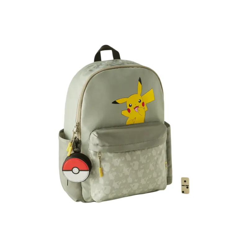 ZARA Pokémon Pikachu Collaboration Polyester Backpack Regular Unisex Khaki Green-1