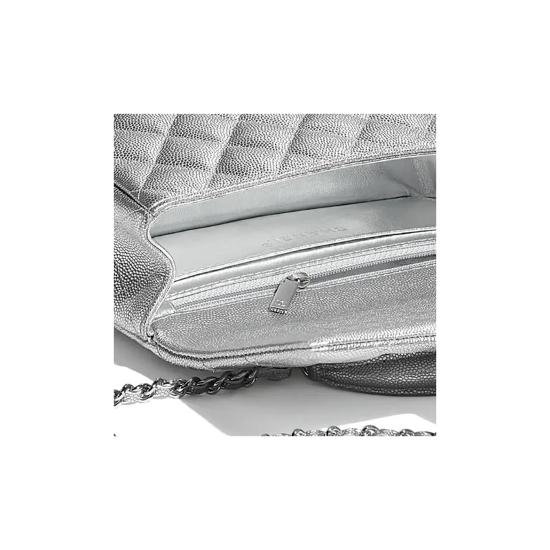 CHANEL Classic Flap CF Calfskin & Metal Crossbody One Shoulder Handbag Women's Silver-4