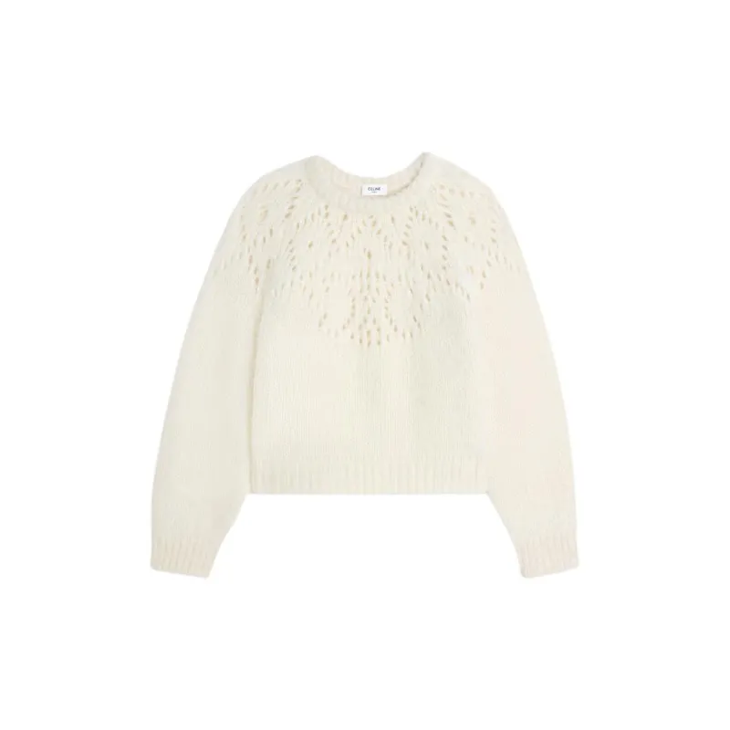 CELINE Crew Neck Sweater In Triomphe Fair Isle Alpaca Wool Pointelle-1