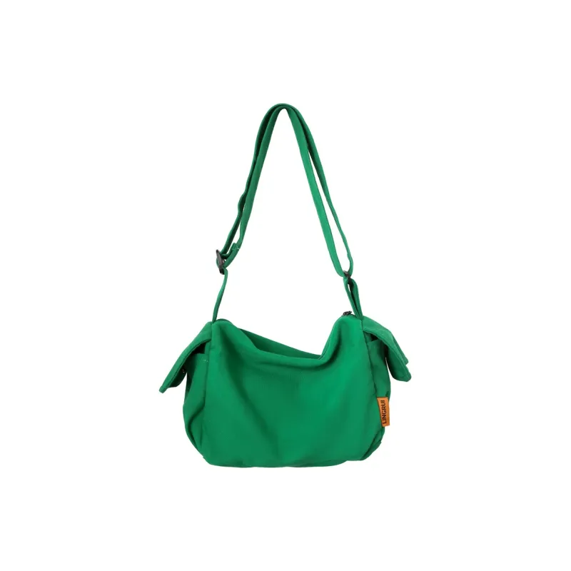 Deli Bear Canvas Class Bag Crossbody Bag Shoulder Bag Regular Unisex Green/Ecru/Orange/Black-0