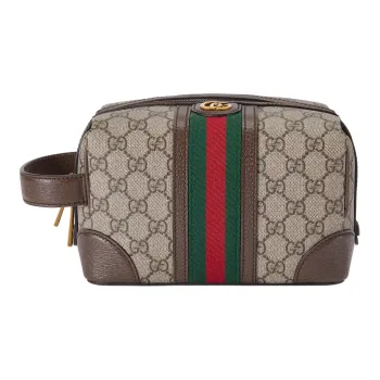 GUCCI Canvas With Leather Makeup Bag Men's Beige And Ebony
