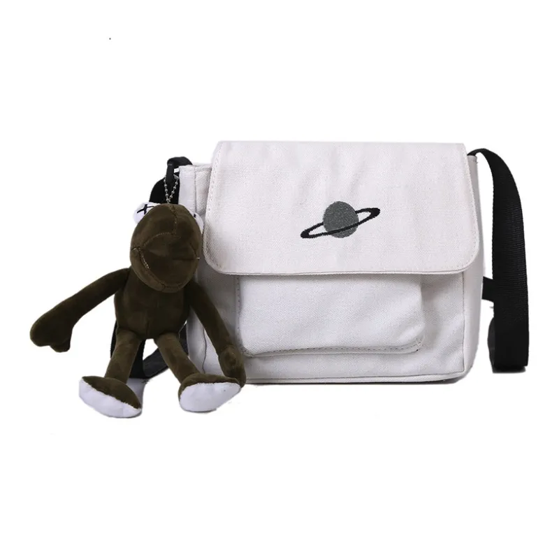 Techson Canvas Bag, Shoulder Bag, Crossbody Bag Small Size Unisex Black/White-5