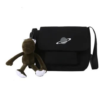 Techson Canvas Bag, Shoulder Bag, Crossbody Bag Small Size Unisex Black/White