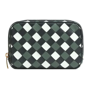 Bottega Veneta Cow Leather Clutch Small Size Women's Stone Gray & Glacier Blue & Aloe Vera Green