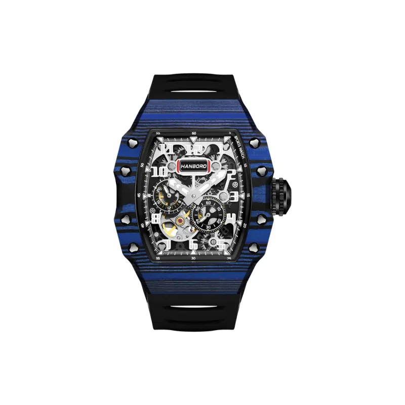 HANBORO Mechanical Movement Rubber Strap Watch Men's Watches Black Dial-9