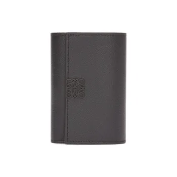 LOEWE Anagram Pebbled Calfskin Card Holder Wallet Small Size Women's Black