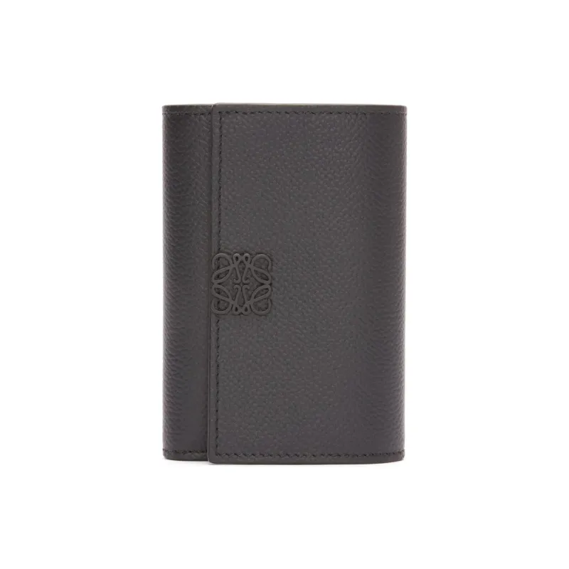 LOEWE Anagram Pebbled Calfskin Card Holder Wallet Small Size Women's Black-0