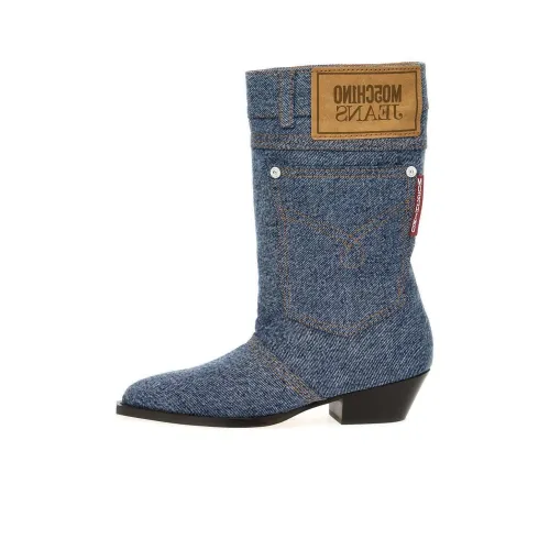 MOSCHINO JEANS 45mm Logo-patch Denim Boots