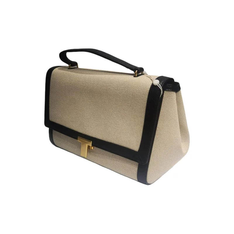 TORY BURCH Juliette Canvas With Leather Canvas Bag Shoulder Bag Crossbody Bag Handbag Women's Black & Natural-1