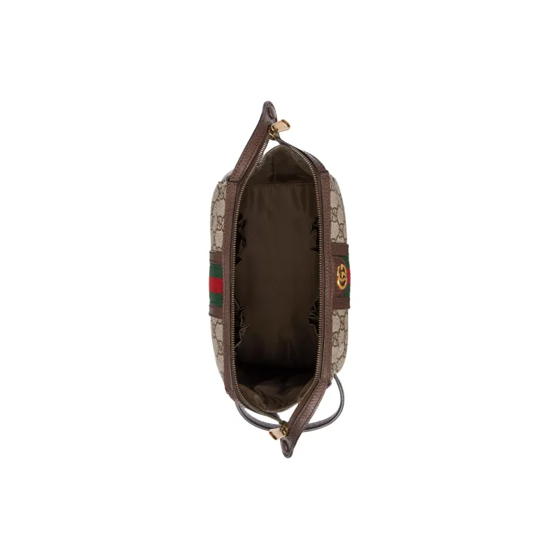 GUCCI Canvas With Leather Makeup Bag Men's Beige & Ebony-5