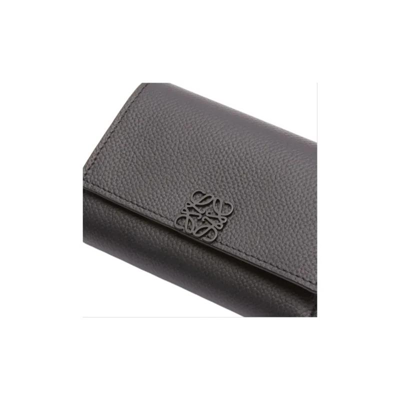 LOEWE Anagram Pebbled Calfskin Card Holder Wallet Small Size Women's Black-4