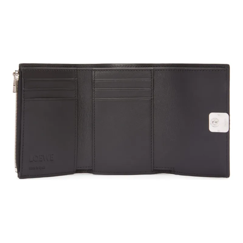 LOEWE Anagram Pebbled Calfskin Card Holder Wallet Small Size Women's Black-3