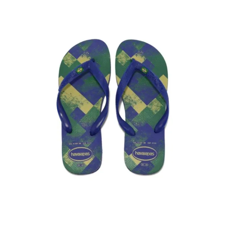 Havaianas Rubber Sole Flip Flops Men's Blue Yellow Green-5