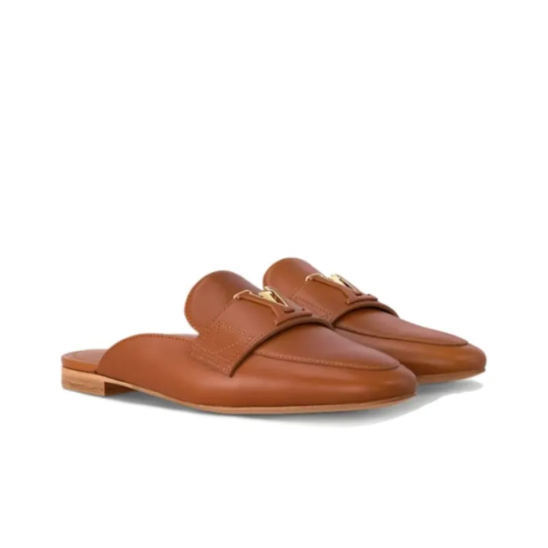 LOUIS VUITTON Capri Rubber Sole Quiet Closed Toe Slippers Women's Brown-2