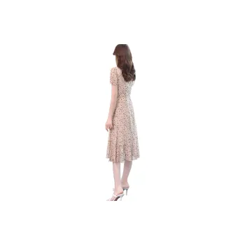 Cypress House Short Sleeved Dress Women's Apricot With Red Floral Print