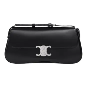 CELINE Shiny Calfskin Handbag Shoulder Bag Medium Size Women's Black