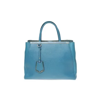 FENDI Cow Leather Tote Bag Shopping Bag Handbag Medium Size Women's Blue