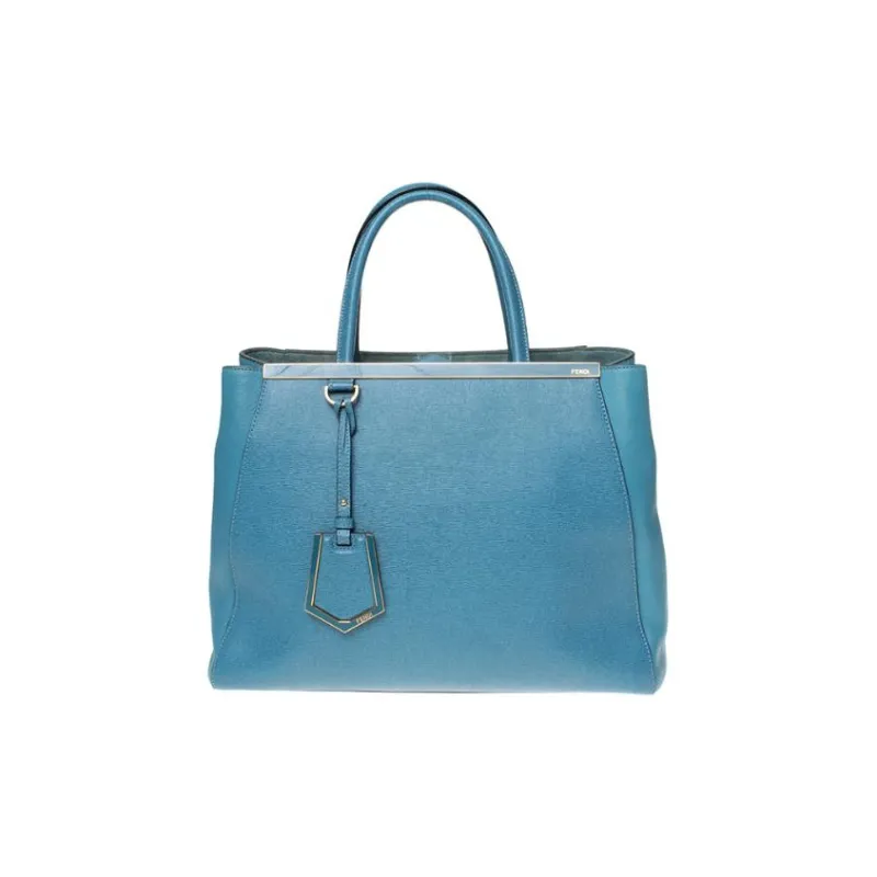 FENDI Cow Leather Tote Bag Shopping Bag Handbag Medium Size Women's Blue-0