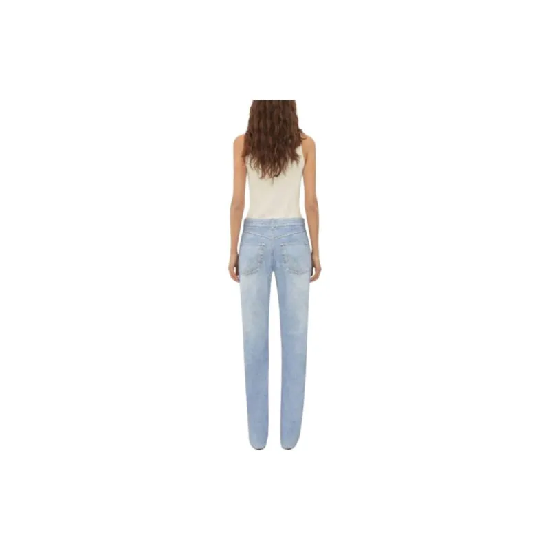Bottega Veneta Printed Leather Boyfriend Fit Denim Jeans Women's Light Blue-1