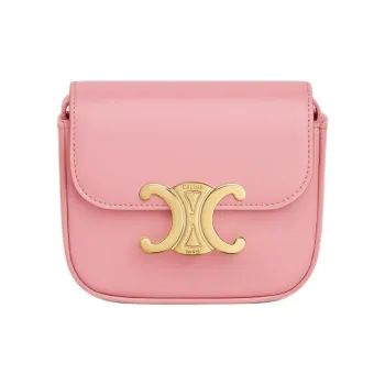 CELINE Triomphe Bright Calfskin Shoulder Bag, Crossbody Bag Mini Women's Rose Pink