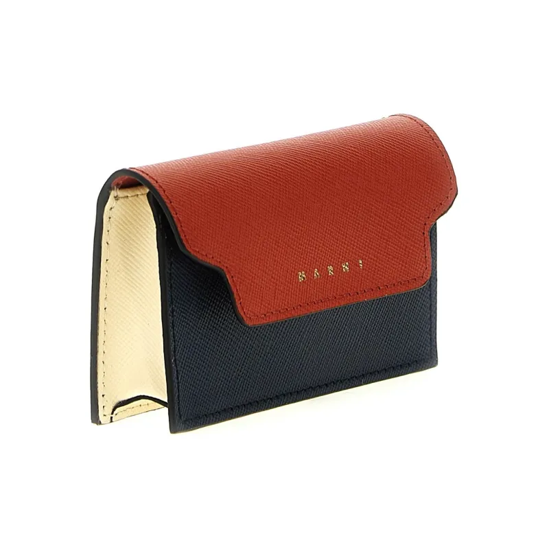MARNI Calfskin Business Card Holder Women's Brown/Beige/Black-1