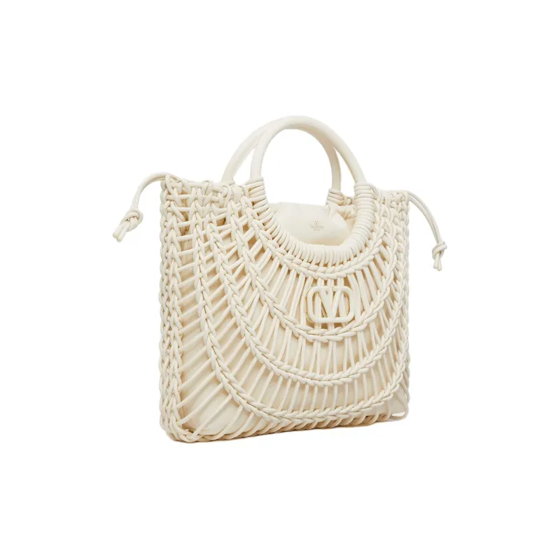Valentino Leather Tote Bag Shopping Bag Handbag Women's Ivory White-1