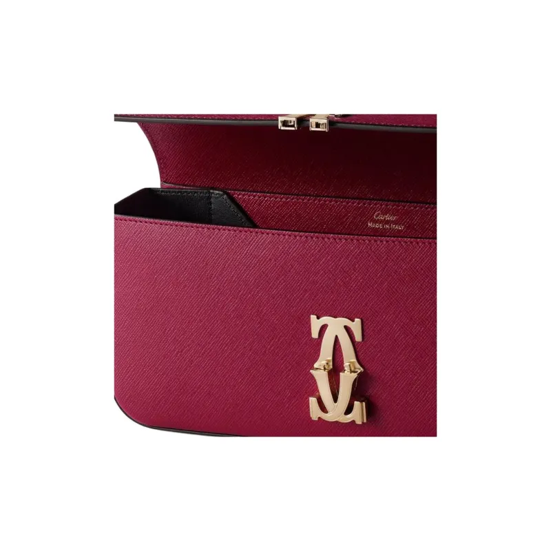 CARTIER C De Cartier Collection Textured Calfskin Shoulder Bag Crossbody Bag Cherry Red-3