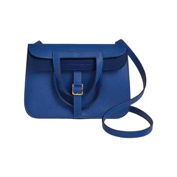 HERMES Halzan Clemence Bullock Leather Horse Shoe Bag Handbag Shoulder Bag Crossbody Bag Women's Dark Blue