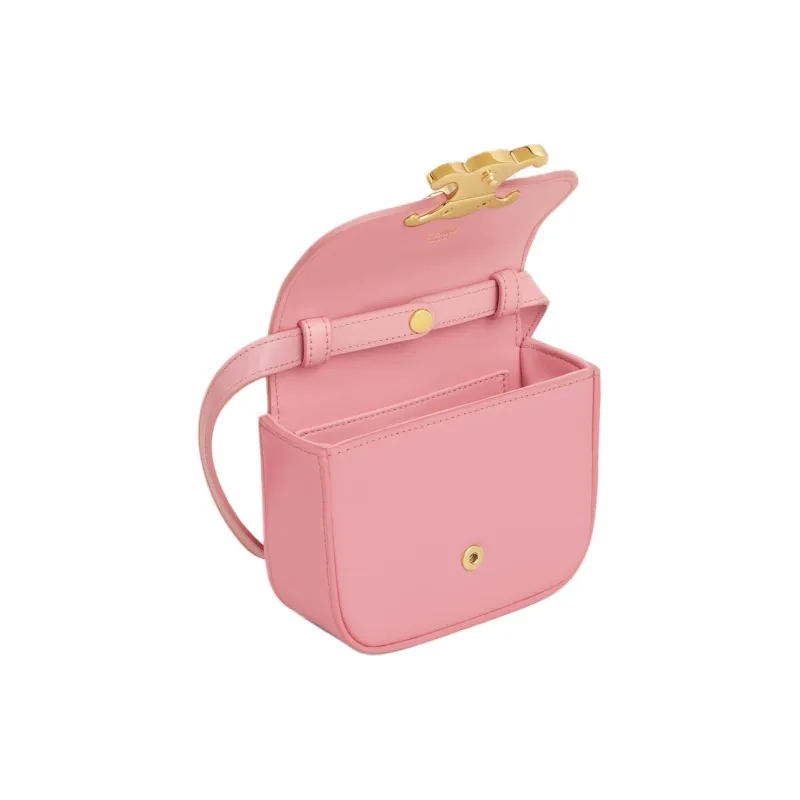 CELINE Triomphe Bright Calfskin Shoulder Bag, Crossbody Bag Mini Women's Rose Pink-3