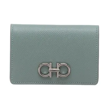 FERRAGAMO GANCINI Cow Leather Wallet, Card Holder Women's Light Olive Green