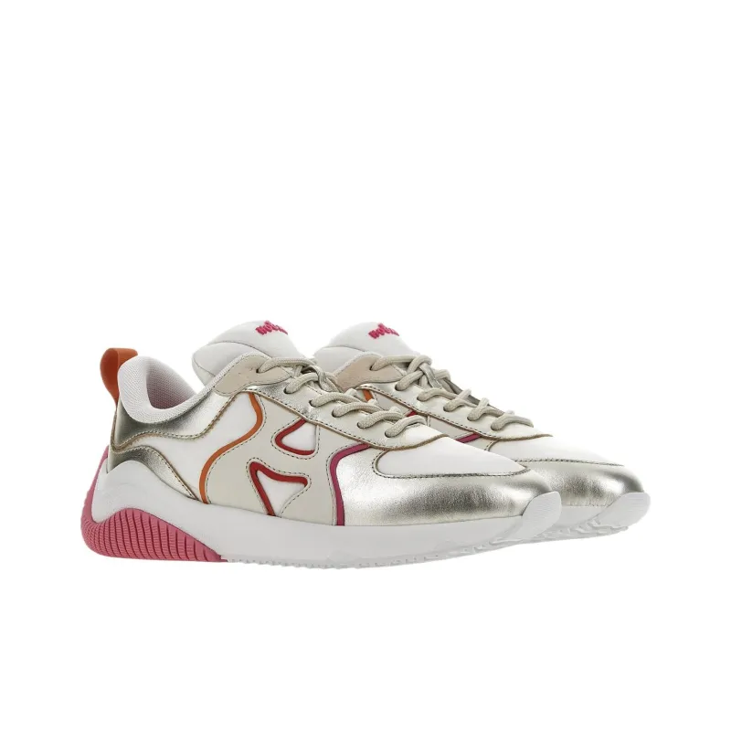 HOGAN H597 Low Top Casual Shoes Women's White Silver Pink-1