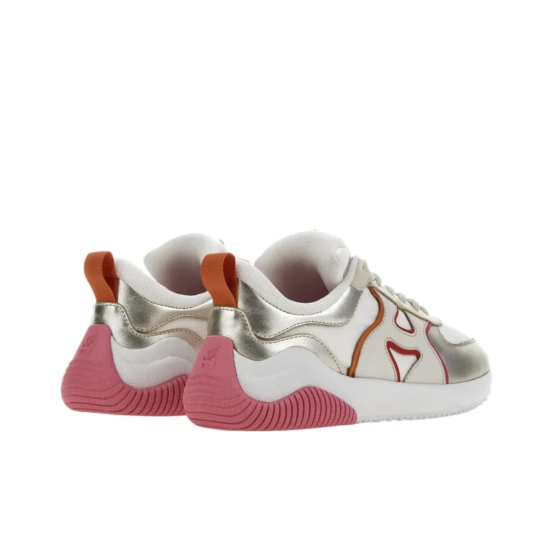 HOGAN H597 Low Top Casual Shoes Women's White Silver Pink-2
